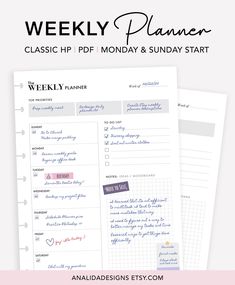 the printable weekly planner is shown on top of a pink and white checklist