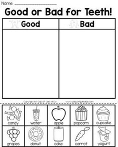 the good or bad for teeth worksheet is shown in this printable version