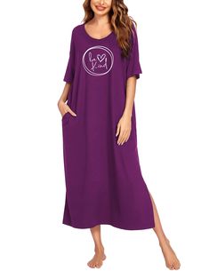 PRICES MAY VARY. 💖Notice : This night gown for ladies is roomy fitting, oversized style super comfy, size runs big, please order one size down if you prefer regular style. 💖 Gift : This oversized nightshirt for women sleepwear is great for your girlfriend, wife, mom and sister as a birthday and anniversary gift, also great for anniversary, bridal shower, pregnancy and slumber parties, maternity wear in leisure & relaxing life and so on. 【Material】 Plus Size night gown loungewear is made of sup Purple V-neck Nightgown For Loungewear, Casual Long Sleepwear For Loungewear, Oversized Loungewear Dress, Gown For Ladies, Long House, Long Nightgown, Women Sleepwear, Women's Nightgowns, Ladies Gown