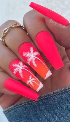 Summer Gel Nails, Hot Pink Nails, Her Nails, Vacation Nails, Bright Nails, Pink Acrylic