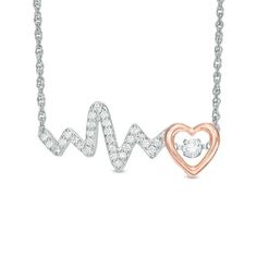 From the Unstoppable Love™ Collection, this meaningful heartbeat necklace expresses your affection. Crafted in sterling silver, this shimmering lab-created white sapphire-lined heartbeat rhythm is capped with a 10K rose gold heart outline. Inside, a sparkling 5.0mm created white sapphire glistens in a unique setting that moves with every beat of her heart and every turn of her head. Polished to a bright shine, this romantic sentiment suspends centered along an 18.0-inch rope chain that secures w Zales Zales, Heartbeat Necklace, Heart Outline, Peoples Jewellers, Rose Gold Heart, Bar Pendant, Sapphire Stone, Gold Heart, White Sapphire