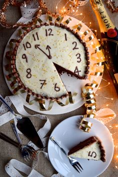 a slice of cake on a plate with a knife and fork