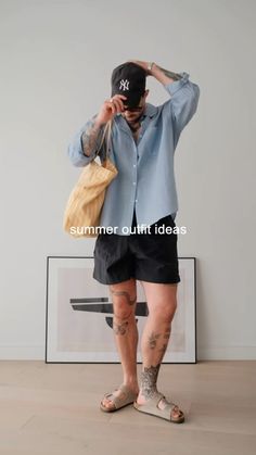 Birkenstock Outfit Summer Men, La Cool Guy, Classic Summer Streetwear T-shirt, Men’s Fashion Birkenstock, Men’s Summer Outfits Birkenstocks, Denim Shorts Men’s Outfit, Men’s Shorts Streetwear, Birkenstock Outfit