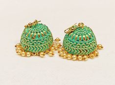 Beautiful Mint green Meenakari Light Weight Indian Jhumkas Earrings. Handmade Jhumkas Earrings. Metal - Brass+Copper. Penjabi Earrings. Jaipuri Earrings. Made in India. Wedding,Anniversary Earrings. Colour - Mint Green. Length size - 4 Cm. Width size  - 2.5 Cm. Traditional Green Danglers For Celebration, Traditional Intricate Jhumkas For Eid, Traditional Jhumkas With Intricate Design For Eid, Green Latkans Danglers For Celebration, Green Danglers With Latkans For Celebration, Festive Bohemian Jhumkas, Traditional Earrings With Intricate Design For Eid, Green Latkans Earrings For Diwali, Handmade Green Earrings For Diwali