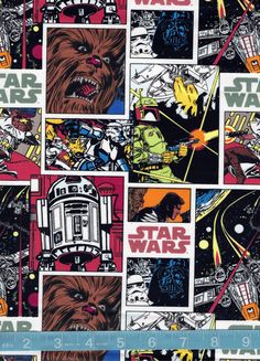 a star wars themed fabric with images of chew - o - wee and other characters