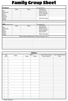 the family group sheet is shown in black and white