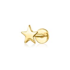 Ross-Simons - 14kt Yellow Gold Star Single Flat-Back Stud Earring. RS Pure. Modern designs that complete your outfit and complement your personality. Wish upon our dainty single star stud! Crafted in 14kt yellow gold, this simple pushpin style features a flat back that won't poke or jab while you're taking a quick nap or getting a full night of beauty sleep. Insert the backing first into a pierced ear, then slide the front post inside to secure. Designed for 24/7 wear, this easy earring is ideal Gold Plated Star Shaped Single Earring, Gold Star-shaped Minimalist Earrings, Everyday Star-shaped Yellow Gold Earrings, Gold Star-shaped Tarnish Resistant Earrings, Gold Plated Star-shaped Single Earring, Flat Piercing, Studded Flats, Flat Back Earrings, Star Earrings Stud