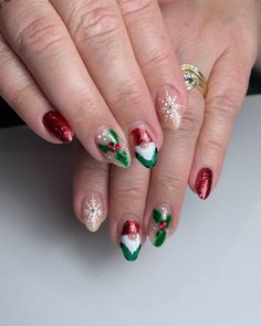 How cute is this little Christmas gnome?! ❄️🎅🏼 Hand painted nail art Acrylic structured overlay ✨ @escapeintobeauty_ 🤍 Private home-based studio ☁️ Natural nail health + gel nail specialist 🌿 Health department approved Nail Art Acrylic, Christmas Gnome, Art Acrylic