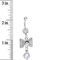 A feminine dangling navel ring takes an already charming silver bow and gives it plenty of dazzle with the addition of clear gems. Embrace formal attire with a girly twist, thanks to this fancy stainless steel belly button ring. Specifications 14 Gauge (1.6mm), 7/16" (11mm), 316L Surgical Grade Stainless Steel, 5mm Ball Dangle Belly Rings For Wedding, Elegant Metal Belly Rings As Gift, Elegant Metal Belly Rings For Gift, Elegant Dangle Belly Rings For Wedding, Elegant Wedding Dangle Belly Rings, Elegant Metal Dangle Belly Rings, Elegant Adjustable Dangle Belly Rings, Silver Bow Tie, Conch Piercing Jewelry