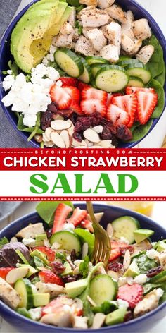 this chicken strawberry salad is loaded with fresh strawberries and cucumbers