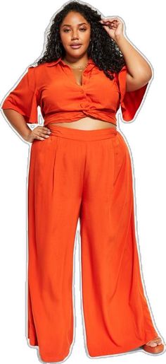 Red Rayon Summer Bottoms, Red Rayon Bottoms For Summer, Summer Workwear Rayon Pants, Casual Red Rayon Bottoms, Orange Ankle-length Wide Leg Pants For Summer, Orange Wide Leg Ankle-length Pants For Summer, Summer Orange Wide Leg Pants For Work, Plus Size Wide Leg Pants, Plus Size Wide Leg