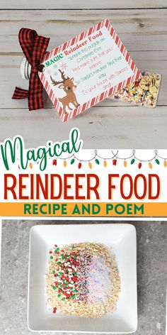 Magic reindeer food recipe and printable poem tag Magic Reindeer Food Recipe, Magic Reindeer Food Printable, Reindeer Food Recipe, Reindeer Food Poem, Reindeer Food Label, Reindeer Food Printable, Diy Christmas Treats, Magic Reindeer Food, Traditions To Start