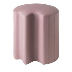 a pink stool that is sitting on a white surface and has a curved design around the top