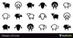 sheep icon set in black and white on a white background with the words sheep 10 icons