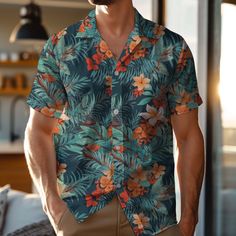 Introducing our Hawaiian Shirt for men, featuring vibrant floral patterns and a comfortable button-up design, perfect for the travel-loving boho enthusiast. This retro vacation wear blends style and comfort effortlessly, making it an ideal casual button-down choice for those seeking laid-back charm with a touch of nostalgia. 𝐃𝐄𝐓𝐀𝐈𝐋𝐒 🌴95% Polyester | 5% Spandex 🌴Boxy fit, straight cut 🌴Runs large, check your measurements against size chart 🌴Includes Chest Pocket 🌴Colors may appear dif Multicolor Collared Hawaiian Shirt With Floral Print, Green Collared Hawaiian Shirt With Floral Print, Hawaiian Floral Print Button-up Shirt, Hawaiian Vacation Shirt With Buttons, Casual Green Floral Print Hawaiian Shirt, Vacation Hawaiian Shirt With Buttons, Floral Print Hawaiian Button-up Shirt, Hawaiian Floral Print Patterned Shirt, Multicolor Floral Print Hawaiian Button-up Shirt