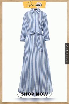 Fashion Women Lapel Neck Striped Dress Zanzea Autumn Long Sleeve Buttons Maxi Long Dress Elegant Shirt Vestidos Femme Sundress Plus Size Corporate, Dresses Korean Style, American Pioneers, Style Inspiration Women, Elegant Summer Outfits, Long Striped Dress, Look Boho Chic, Long Dresses Elegant, Elegant Party Dresses