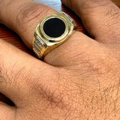 10K Solid Gold Mens Black Onyx Heavy Ring Yellow Solid Gold - Etsy Bosnia and Herzegovina Black Polished Jewelry For Anniversary, Black Vvs Clarity Ring, Classic Black Signet Ring, Gold Jewelry With Round Black Diamonds, Luxury Black Hallmarked Jewelry, Fine Jewelry Black Ring Stamped 14k, Formal Black 14k Stamped Jewelry, Formal Black Diamond Ring Stamped 14k, Formal Gold Rings With Black Diamonds