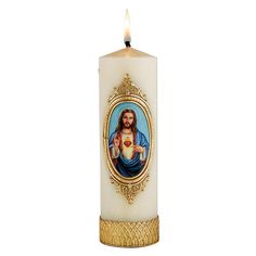 Sacred Heart Devotional Candle Jesus Candle, Catholic Candles, Love For Humanity, Candle Decorations, The Sacred Heart Of Jesus, The Sacred Heart, Sacred Heart Of Jesus, Saint Michael, Crown Of Thorns