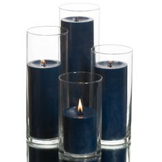 This ready to use graduated set of 48 Eastland Cylinder Vases with 48 Richland Pillar Candles Navy Blue takes the guessing out of decorating! With four sizes that add dimension to your table, this set is simply perfect! The beautiful, dramatic effect of crystal clear glass and pillar candles can illuminate and delight any location. Possibilities abound in this set! Perfect for Home, Weddings, Churches, Restaurants, and Events. Our Richland Pillar Candles are just under 3" wide, Unscented, Clean- Navy Candles, Blue Candle Holder, Blue Pillar Candles, Cylinder Candle Holders, Pillar Candles Wedding, Blue Candle Holders, Ivory Pillar Candles, Cylinder Candles, Blue Candle