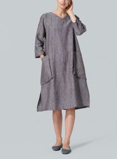 Linen Tunics | Plus Size Clothing Casual Gray A-line Midi Dress, Casual Linen Shift Midi Dress, Casual Oversized Gray Dress, Spring Shift Midi Dress With Pockets, Oversized Gray Dresses For Spring, Oversized Casual Midi Dress With Pockets, Oversized Gray Dress For Spring, Casual Linen Dress For Spring Workwear, Casual Linen Fall Dress