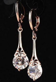 18k Rose Gold Filled White Sapphire Stone Pierced Dangle Earrings - AtPerrys Healing Crystals - 1 Gold Jewelry Indian, Rose Gold Jewelry, Sapphire Earrings, Sapphire Stone, Gold Plated Earrings, Alibaba Group, Earring Gifts, Indian Jewelry, Crystal Earrings