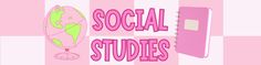 the words social studies are shown in pink and white checkerboard with an image of a globe