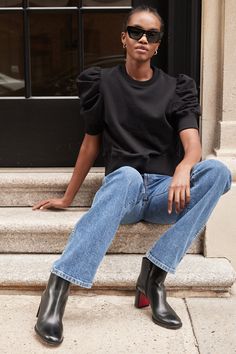 The Just Enough Puff Short Sleeve Sweatshirt in Black – Sold Out NYC Short Sleeve Sweatshirt, Sweatshirt Short Sleeve, Cotton Fleece, Sleeve Detail, Off Duty, Favorite Jeans, French Terry, Puff Sleeve, Inside Out