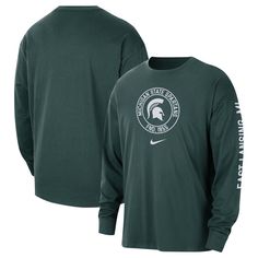 The Men's Nike Green Michigan State Spartans Heritage Max90 Long Sleeve T-Shirt is the perfect way to show your support for the Spartans. Made from soft cotton, this loose-fitting tee features the iconic Michigan State Spartans logo, so you can proudly represent your team wherever you go. Whether you're cheering them on at the game or just showing your Spartan spirit, this shirt is a must-have for any fan. Michigan State Spartans Logo, Spartans Logo, Nike Web, Nike Crew Neck, Michigan State Spartans, Nike Green, Michigan State, Mens Green, Men's Nike