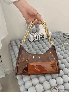 BirdinBag - Transparent Chain Satchel Trendy Clear Plastic Shoulder Bag, Trendy Plastic Shoulder Bag With Clear Strap, Party Brown Shoulder Bag With Chain, Brown Chain Shoulder Bag For Party, Trendy Gold Shoulder Bag With Clear Strap, Chain Pattern, Plain Style, Details Pictures, Color Coffee