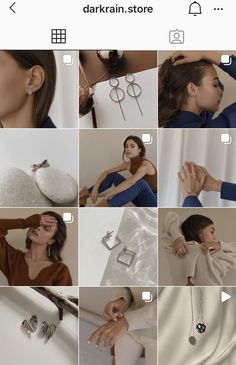 a collage of photos showing different types of earrings and accessories, including one woman's face