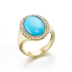 Our eye-catching ring pairs the vivid warmth of turquoise with the cool shimmer of diamonds, crafting a unique harmony of color and light. Since 1861, Gump's has been a destination for jewelry that is distinctive and timeless. Featuring only the finest materials, each piece is a statement of elegance. Turquoise. Diamonds, 0.25ctw. 18-karat yellow gold. Luxury Turquoise Ring With Gemstone Accents For Anniversary, Luxury Turquoise Gemstone Ring, Luxury Yellow Gold Turquoise Ring With Gemstone Accents, Elegant Turquoise Multi-stone Rings, Turquoise Diamond Ring With Center Stone, Luxury Turquoise Diamond Ring As Gift, Luxury Turquoise Diamond Ring, Elegant Yellow Gold Turquoise Ring With Gemstone Accents, Elegant Yellow Gold Multi-stone Turquoise Ring