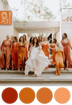 a group of women standing on top of a set of steps