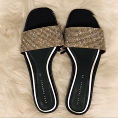 Zara Rhinestone Slides Size 6(36). Worn Once Inside The House. Pretty Much Like Brand New. Euc Zara Embellished Glamorous Sandals, Zara Sandals With Rhinestones For Parties, Zara Sandals With Rhinestones For Evening, Zara Rhinestone Sandals For Party, Zara Rhinestone Party Sandals, Glamorous Zara Sandals With Rhinestones, Elegant Black Sandals With Bling, Rhinestone Slides, Zara Shoes