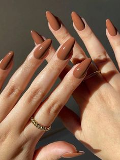 Brown  Collar    Bare Nails Embellished   Nail,Hand & Foot Care Almond Brown Acrylic Nails, Autumn Style Nails, Autumn Nails One Color, Autumn Nails Plain, Brown Nails Plain, Brick Color Nails, Autumn Winter Nails 2024, Nails Plain Acrylic, Pretty Hands Woman