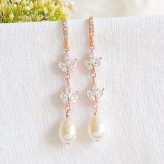 Pearl Wedding Earrings, Rose Gold Bridal Earrings, Crystal Earrings Wedding, Crystal Bridal Earrings, Gold Bridal Earrings, Rose Gold Bridal, Bridal Earrings Pearl, Wedding Bridal Jewellery