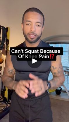 a man standing in front of a gym machine with the caption can't squat because of knee pain?