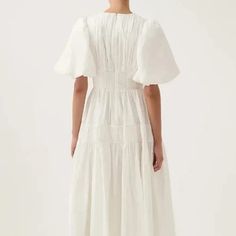 SPLICED FOLDS V NECK PUFF MIDI DRESS – CTRL N U I T Billowy Pleated Midi Dress, White Puff Sleeve Solid Color Dress, White Voluminous Puff Sleeve Dress For Spring, Voluminous Midi Dress With Ruffles, Spring White Voluminous Puff Sleeve Dress, Voluminous White Puff Sleeve Dress For Spring, Summer V-neck Puff Sleeve Dress In Solid Color, White Billowy Midi Dress With Puff Sleeves, White Puff Sleeve Billowy Midi Dress