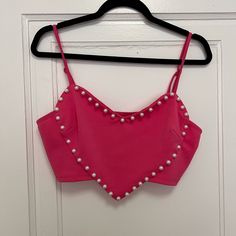 Pink Heart Top With Pearl Accent. Size Xl. Adjustable Straps With Some Stretch. Never Worn. Let Me Know If You Have Any Questions! Heart Shaped Tops For Summer Parties, Heart-shaped Party Tops For Summer, Summer Party Top With Heart Print, Heart-shaped Summer Party Tops, Cute Pink Top With Heart Print, Pink Heart Top, Cheap Pink Heart-shaped Top, Fitted Heart Graphic Crop Top, Pink Heart Crop Top