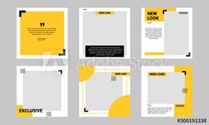 yellow and black business brochure design templates with square shapes on grey background