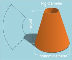 an orange cone is shown with measurements for the top and bottom diamer on it