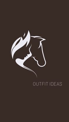 a horse's head with the words outfit ideas on it, in white