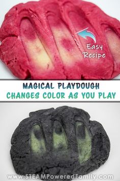 an image of the inside of a playdough with text that reads, magic playdough changes color as you play