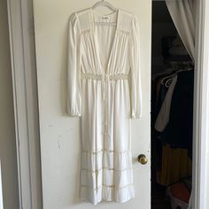 Only Worn Once, Like New, Long Sleeve, Deep Neckline Reformation Dress. Elegant Lined Midi Dress For Daytime, Reformation Dress, Reformation Dresses, Deep Neckline, Colorful Dresses, White Dress, Color White, Size 4, Like New