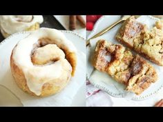 two pictures with different types of pastries on them