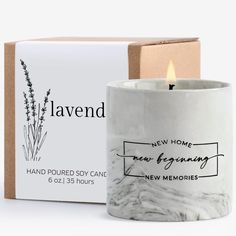 PRICES MAY VARY. 【Quality Porcelain】This 3*3 inches scented candle jar weighs 7 ounces, is made of excellent quality porcelain, fired at 1300℃ high temperature. The black pattern" New Home, New Beginning, New Memories" was printed on a smooth glaze surface. 【100% All-natural 】This scented candle contains 6 ounces of 100% all-natural soy wax, with lavender essential oils and high-quality cotton wicks. providing you with about 35 hours of pleasant fragrance. 【New Home Essentials】The porcelain cup House Warming Decoration, New Home Gift Ideas, New Home Essentials, Home Gift Ideas, Homeowner Gift, Best Housewarming Gifts, New Homeowner Gift, Gift Ideas For Women, New Homeowner