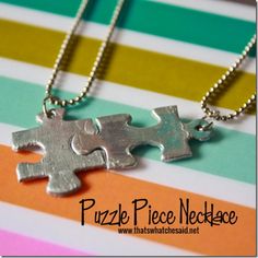 Puzzle Piece Necklace – could also work as a keychain or something? Also, need to get me one of those "tag hope punches" like she had Crafts With Puzzle Pieces, Diy Bff, Easy Mother's Day Crafts, Diy Puzzles, Mothers Day Crafts For Kids