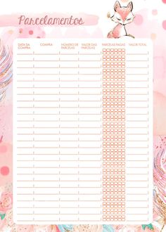 a pink and gold printable planner with the words pancelamanto on it