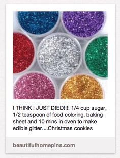 six different colors of glitter in plastic containers