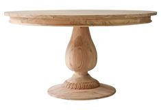 a round wooden table with pedestals on the top and bottom, made out of wood