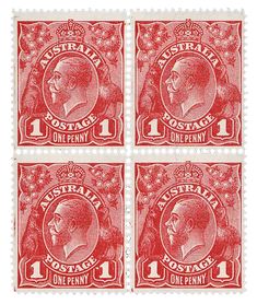 four red stamps with the image of king george